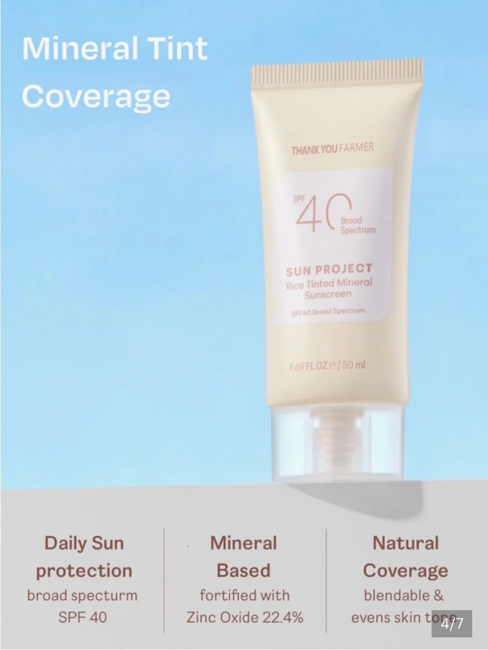 Thank You Farmer Sun Project Rice Tinted Mineral Sunscreen SPF40 - new in box